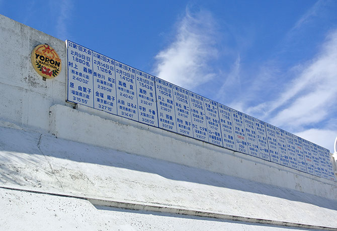 壁に刻まれたヨロンマラソンの過去の王者名