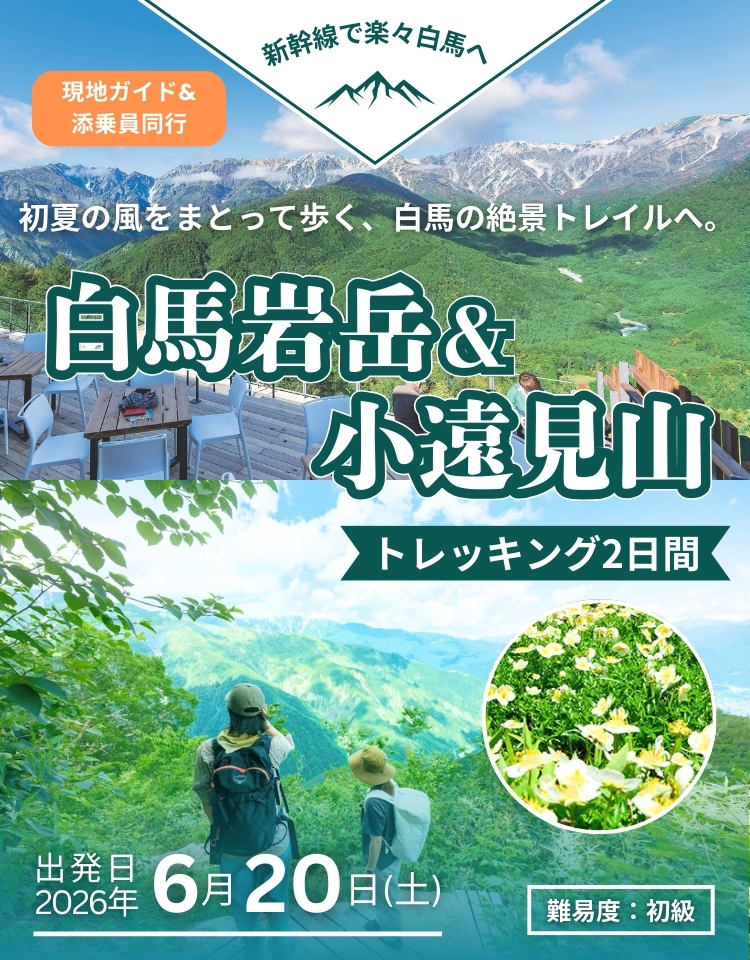 初夏の風をまとって歩く、白馬の絶景トレイル！JRで行く白馬岩岳と小遠見山トレッキング2日間
